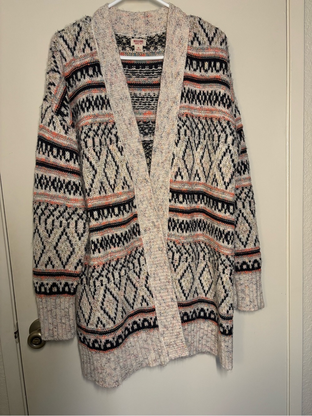 Mossimo Supply Co. Cream Open-Front Cardigan with Black & Rust Pattern Size XL